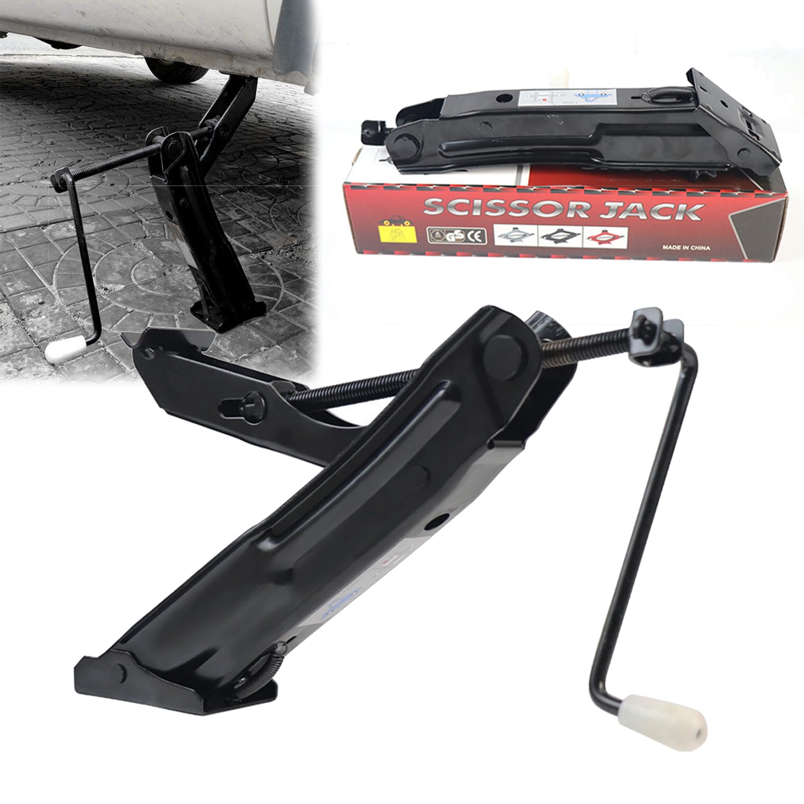 Cric de Voiture Mécanique 1,7T, Manœuvre Manuelle Hauteur sous Caisse 65-390 mm Cric Pliable avec Manivelle Béquille pour Voitures SUV Monospaces et Véhicules Moyenne Taille