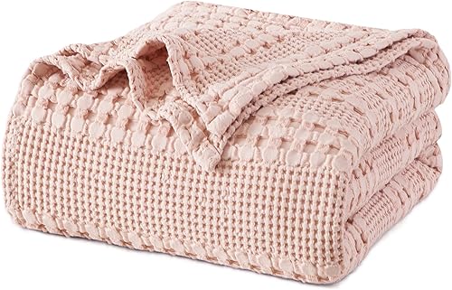 PHF Manta de tejido gofre 100 algodón tamaño Queen lavable suave transpirable agradable a la piel capa de manta texturizada cálida perfecta para