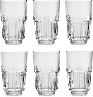 TarQ Long Drink Glasses 355 ml / 35.5 cl Set of 6 Stackable Dishwasher Safe