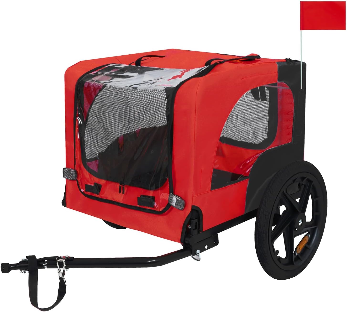 Pet Bike Trailer Dog Cart Steel Red Foldable Frame Weather-Resistant Outdoor Adventures Family-Friendly