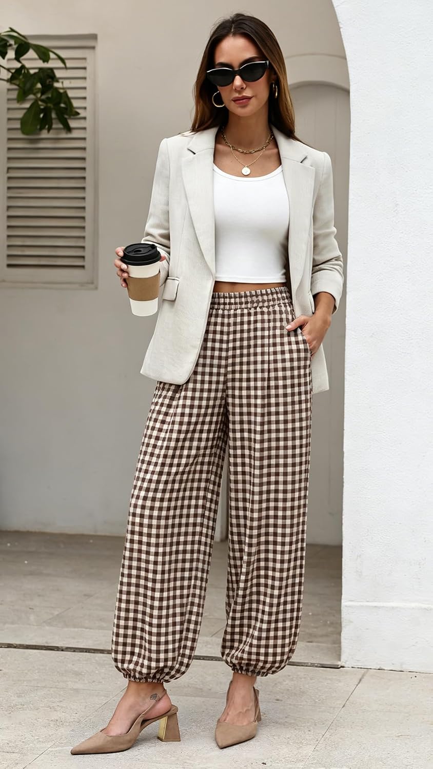 Sampeel Balloon Pants for Women Flowy High Waist Trousers with Pockets