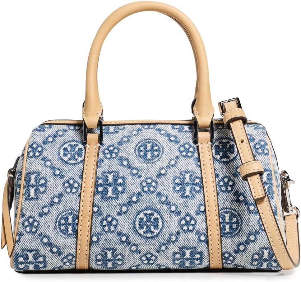 Tory Burch Women's T Monogram Denim Mini Barrel Bag, Powder Blue, One Size