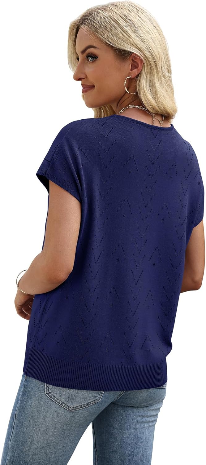 WIHOLL Short Sleeve Sweater for Women V Neck Trendy Cute Tops Business Casual Outfits Cap Sleeve - Image 5
