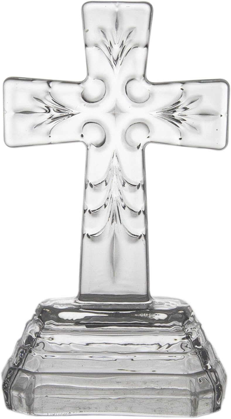 MEGA FAVORS Religious Keepsake 12 pcs Clear Medieval Floral Design Glass Cross Favors