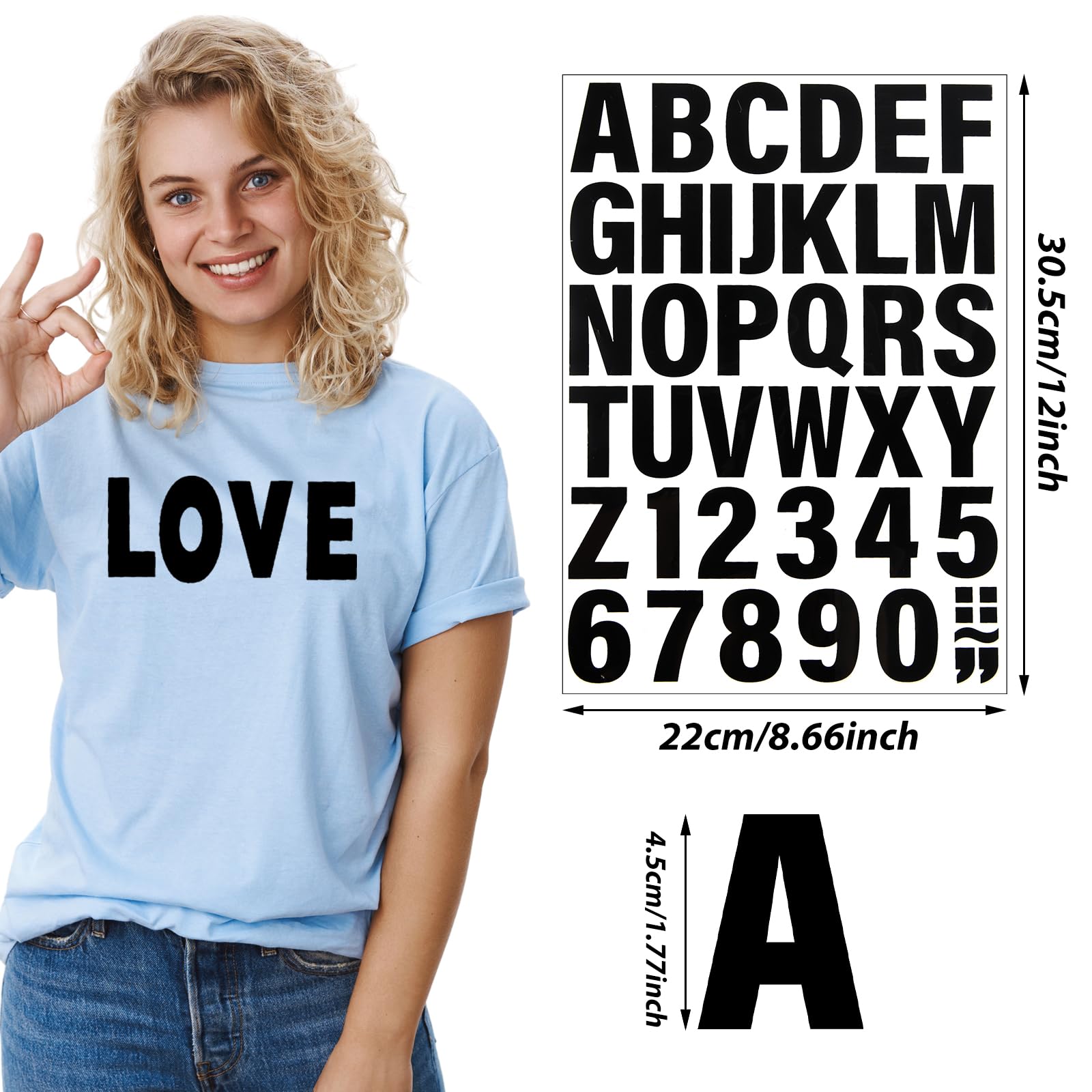 Kit De Lettres à Repasser Pour Vêtements – 215 Pièces, 5 Feuilles De Transfert Thermique Bleu Vinyle, DIY Facile Et Stylé