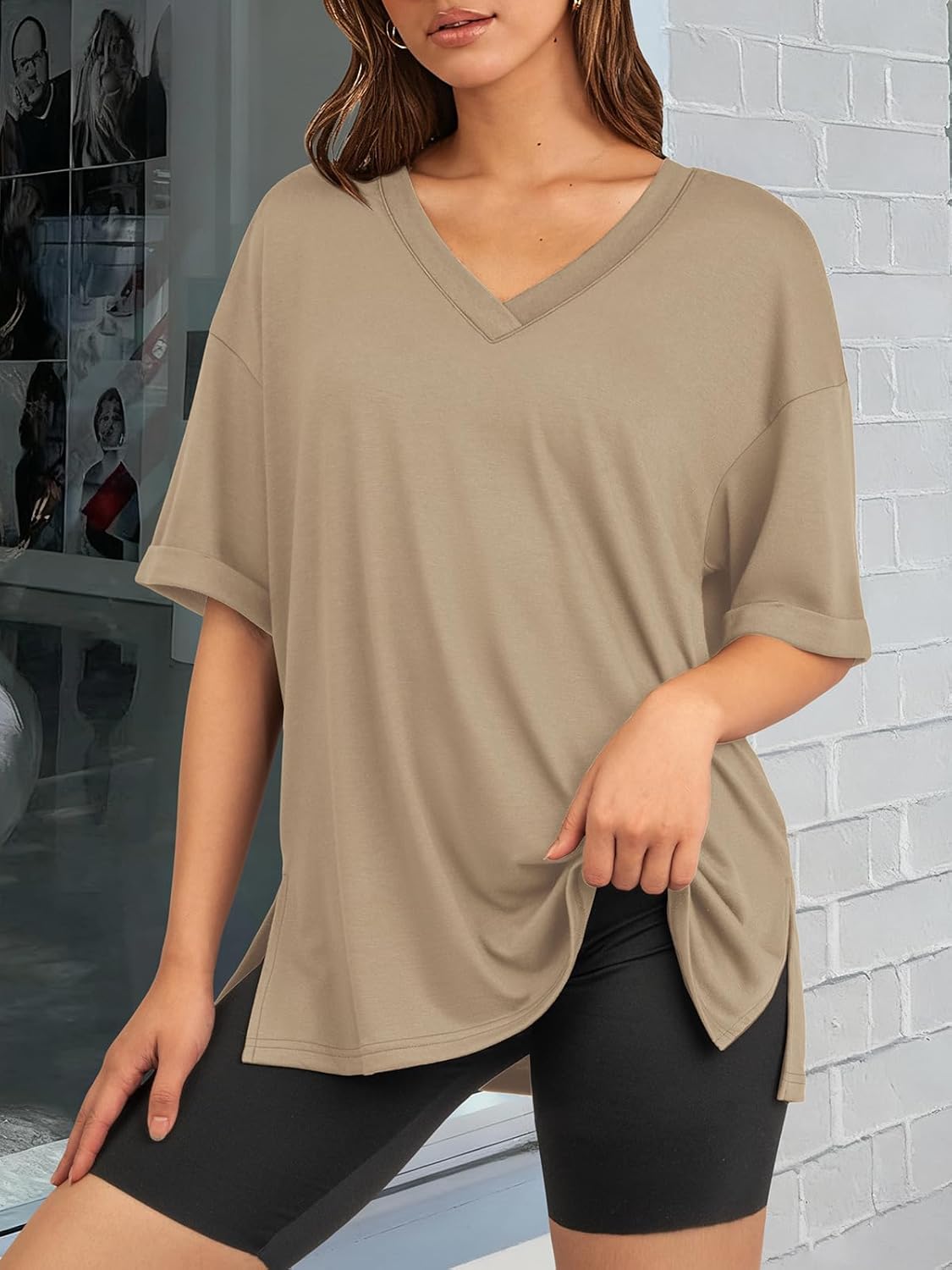ATHMILE Oversized Tshirts for Women Summer 2026 V Neck Casual Workout Plus Size Tops Spring Fashion Cute Basic Trendy Outfits - Image 2