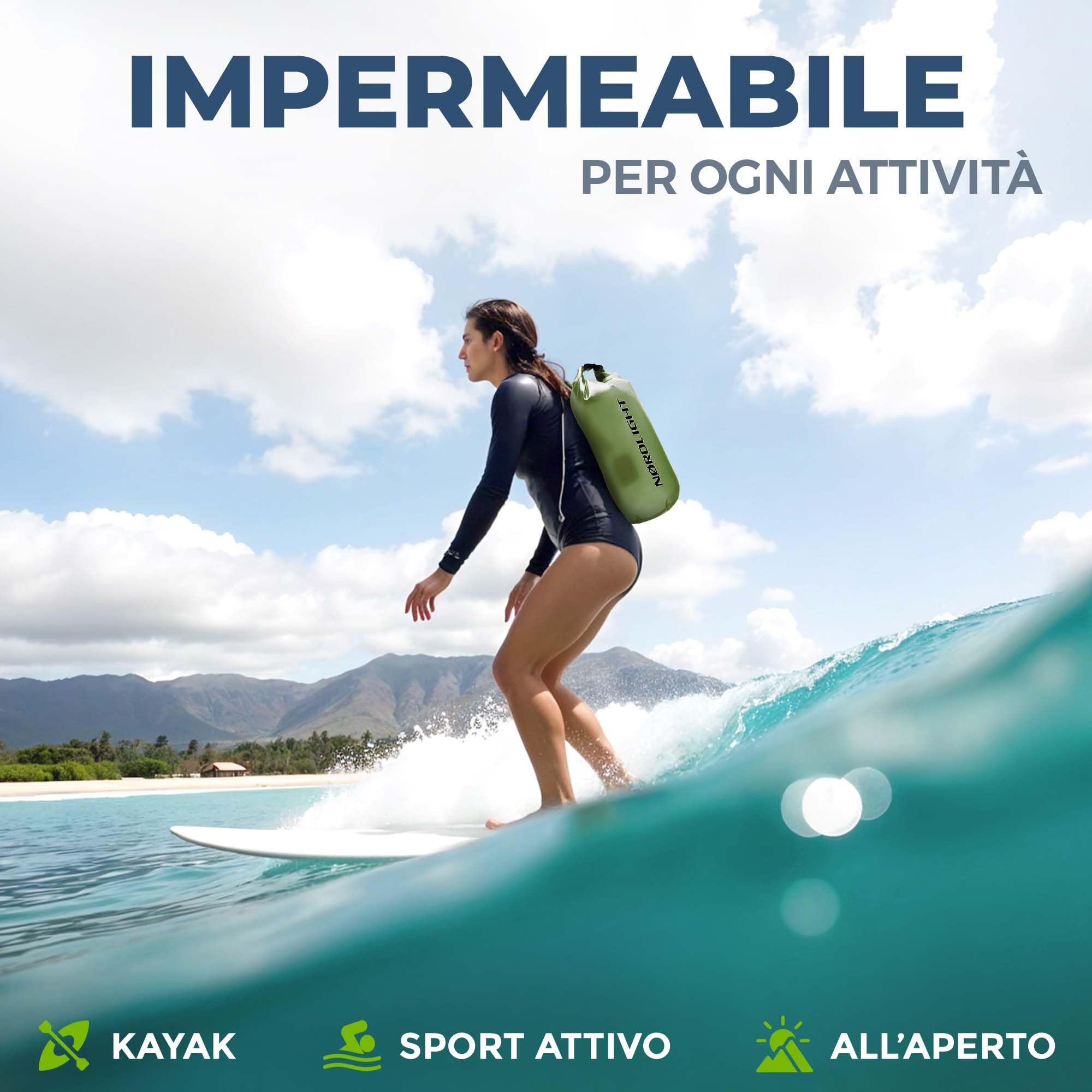 Nordlight Dry Bag Sacca Impermeabile - Zaino Impermeabile da 2l, 5l, 10l, 15, 20l, 30l, Sacca Stagna Borsa Impermeabile con Chiusura a Rotolo, Custodia Impermeabile per Cellulare e Marsupio