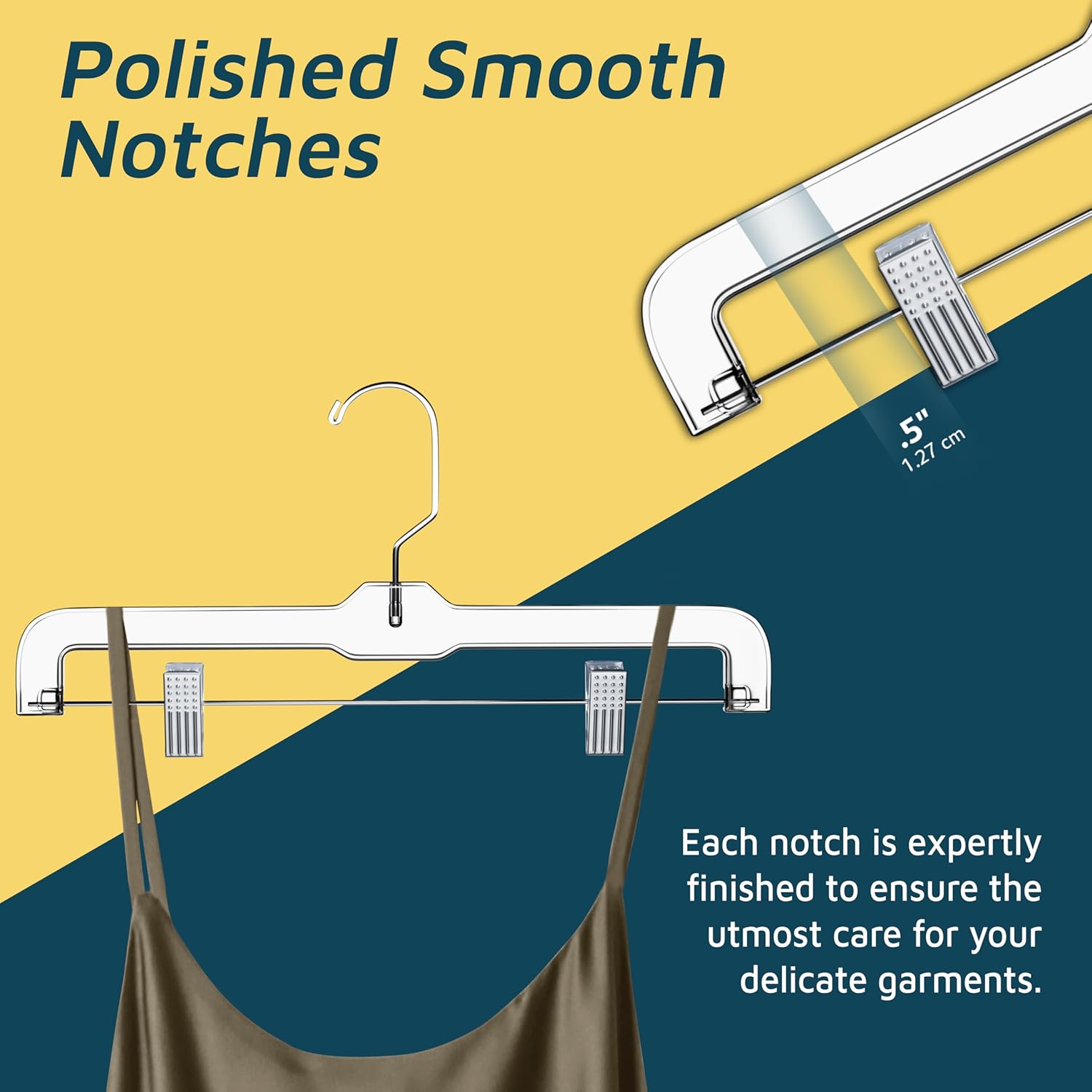 Lifemaster Clear Plastic Hangers - 50 Pieces 14 Inches Anti-Slip Space-Saving, Closet Organization Solution - Pants, Trousers, Skirts, Jeans Hangers with 360° Swivel Hook and Adjustable Clips - Clear