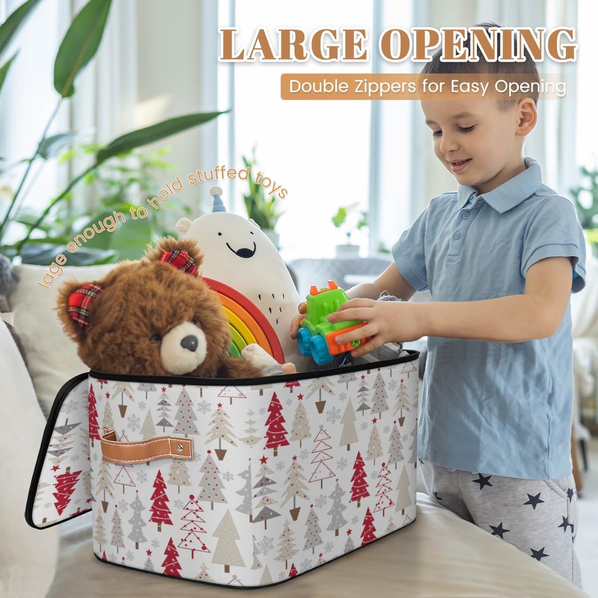 Storage Bin Set of 2 Christmas Xmas Tree Storage Basket with Zipper Lid & Handle Foldable Closet Shelf 2 Pack Cloth Organizer Basket Cube Bins for Bedroom, Nursery