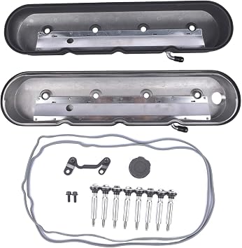 LS Cast Aluminum Tall Valve Covers w/Coil Mounts Replacement for GM LS LS1 LS2 LS3 LS6 and LS7 Black
