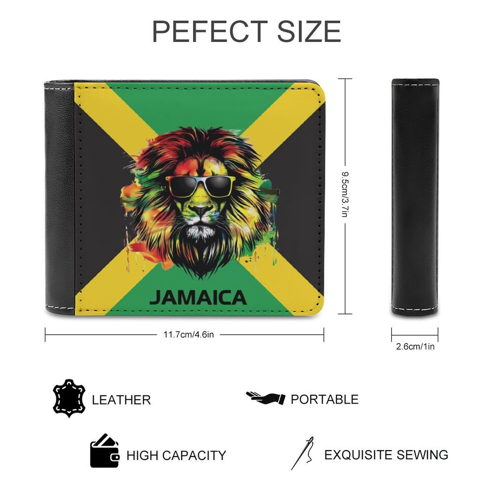 Jamaican Flag with Lion Funny Billfold Wallet Credit Card Holder Slim Passcase Pouch Purse for Men Women