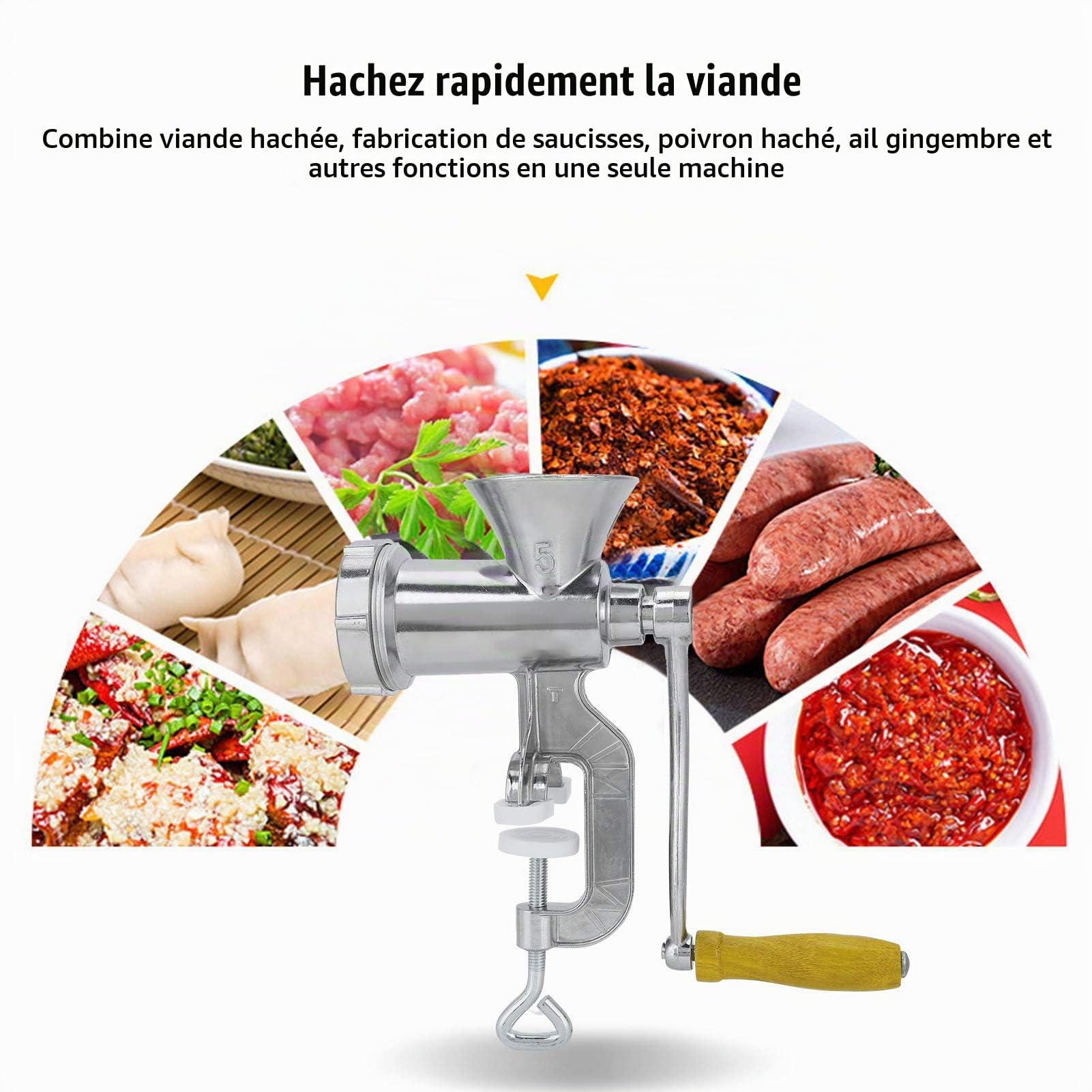 Hachoir à viande manuel en alliage d'aluminium robuste et durable hachoir à garnissage saucisse avec tube de farce poussoir hachoir à aliments pour viande saucisse et épices cuisine maison