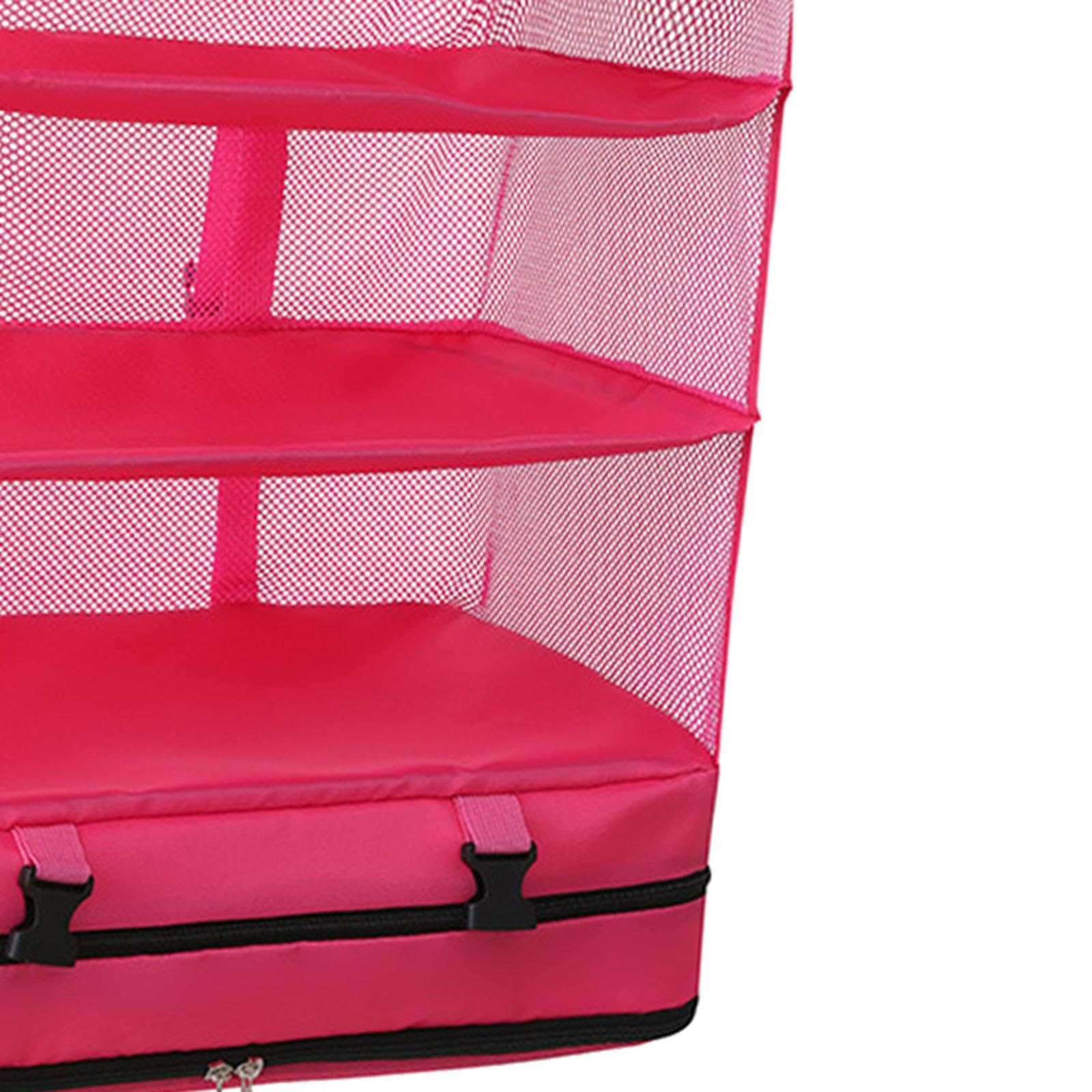 Organisateur de Dressing Suspendu Sac de Rangement pour Vêtements Compartiment de Trois Étagères Fonction Pliable Convient pour Rangement, Rose Rouge