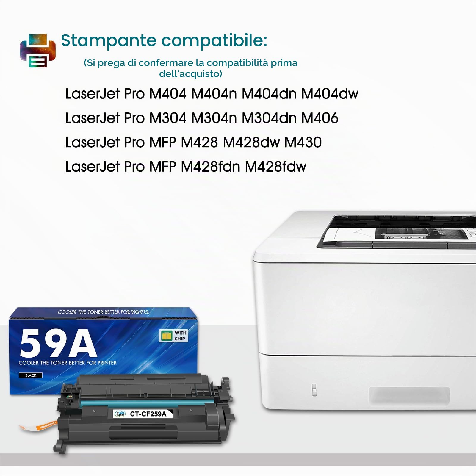 59A CF259A Con Chip Compatibile Toner per HP 59A M428dw Toner Nero 2-Pack | CF259X 59X per LaserJet Pro MFP M428dw M404dn M404n M428fdw M404dw M304n M304dn M404 M428 M304 M304D Stampante