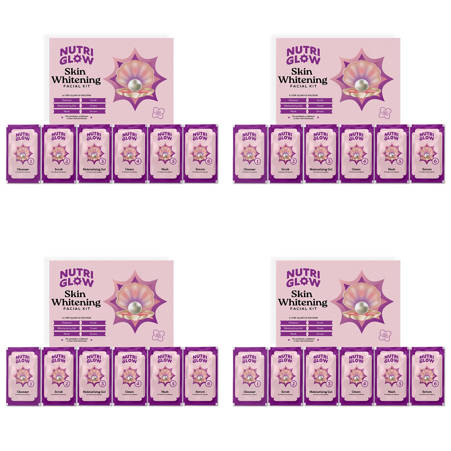 NutriGlow's Salon Series Facial Kit for Glowing Skin, Dullness Treatment, Suitable for All Skin Types, Unisex Facial Kit, At-Home Salon Glow, Pack of 4 of 60g