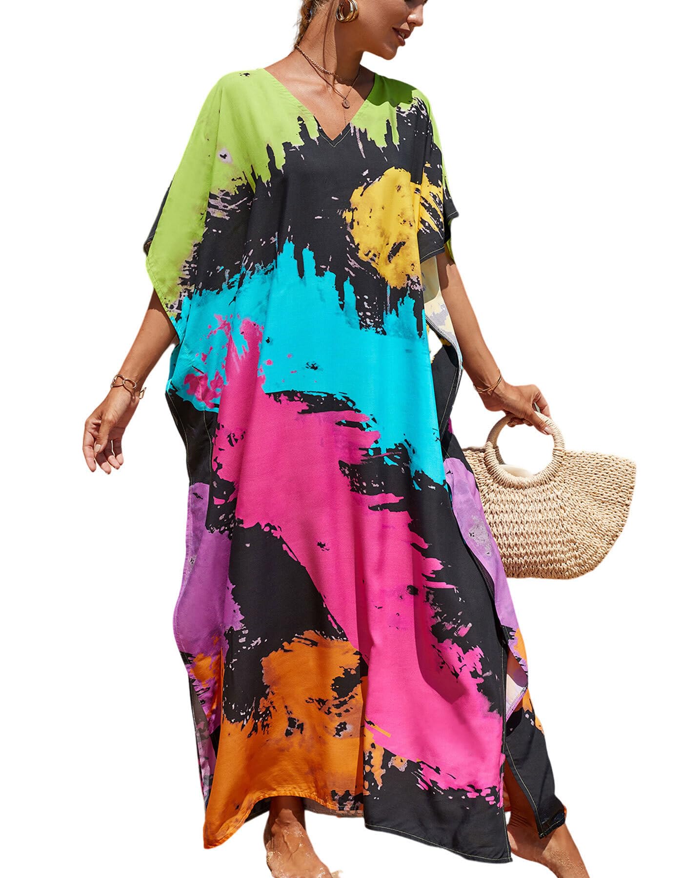 NFVNKJ Women's Plus Size Beach Lounge Kaftan Maxi Dress Swimsuit Coverup for Women