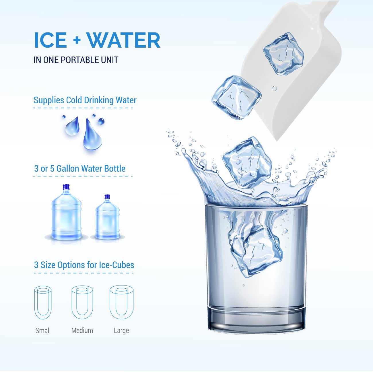 Della Freestanding 2in1 Water Dispenser w/BuiltIn Ice Maker Machine