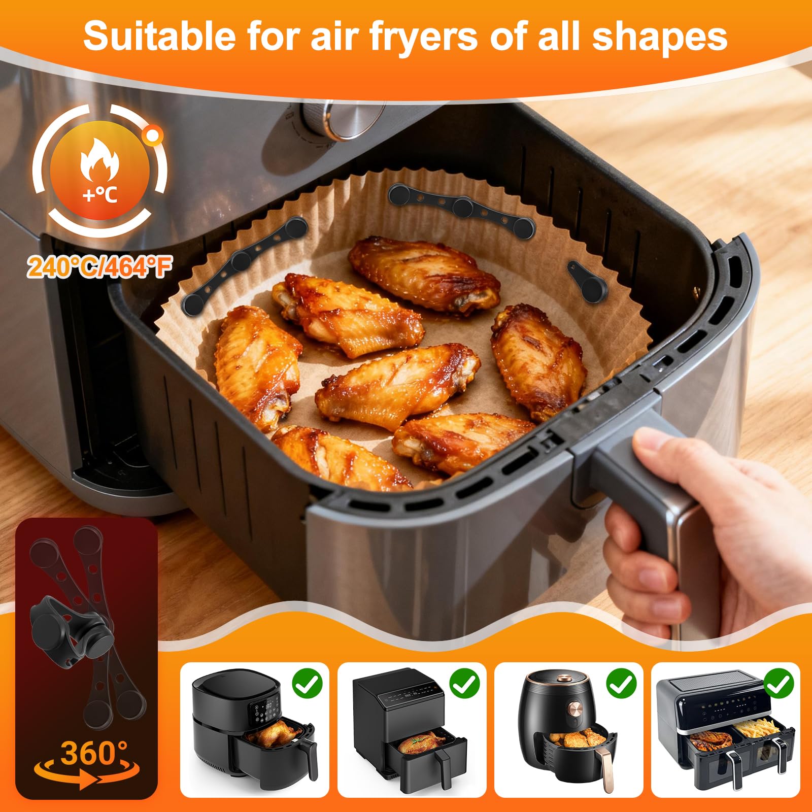 Magnesy na papier do pieczenia Airfryer, 12 sztuk, magnetyczna klamra silikonowa do frytkownicy, akcesoria do frytkownicy na gorące powietrze, akcesoria do frytkownicy (czarne – okrągłe)