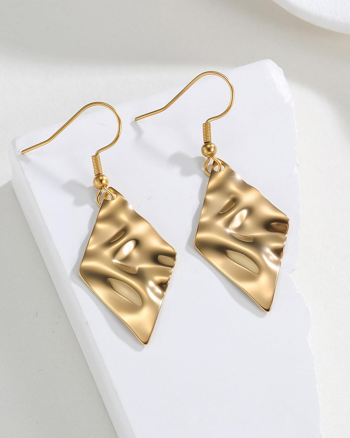 BETTY&SARAH 14K Gold Plated Teardrop Dangle Earrings,Hypoallergenic Lightweight Minimalist Hammered Drop Dangle Earrings for Women Jewelry Gifts for Her - Image 3