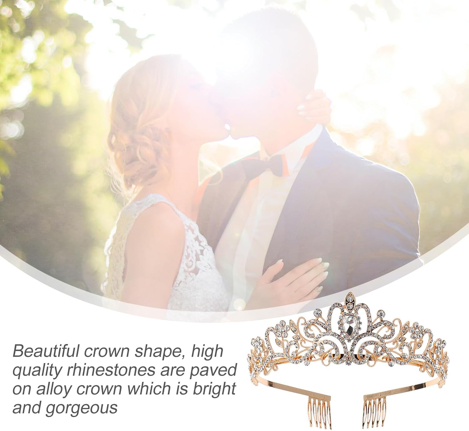 SHOWERORO Rhinestone Crown Headpiece with Comb Bridal Tiara for Women Wedding Prom Party Gold Bridal Headwear