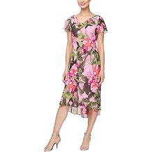 S.L. Fashions Women's Special Occasion Dress Flutter Sleeve Cowl Neck Midi Dress With Shoulder Embellishment Petite and Regular Sizes