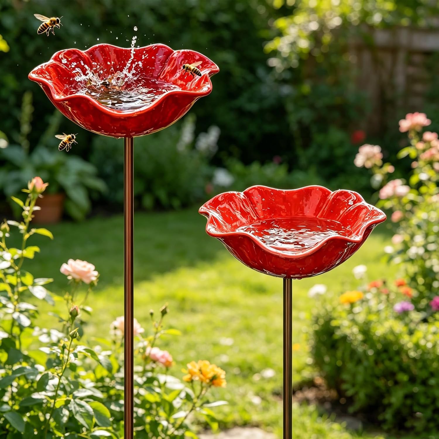 Vogeltränke Blume, Gartenstecker Vogeltränke, Bienentränke, Insektentränke | Vogeltränke Metall für Wildvögel, Dekorative Gartenstecker für Garten,Hinterhof