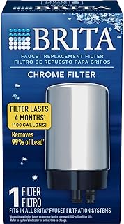 Brita Tap Water Filter, Water Filtration System Replacement Filters For Faucets, Reduces Lead, BPA Free – Chrome, 1 Count