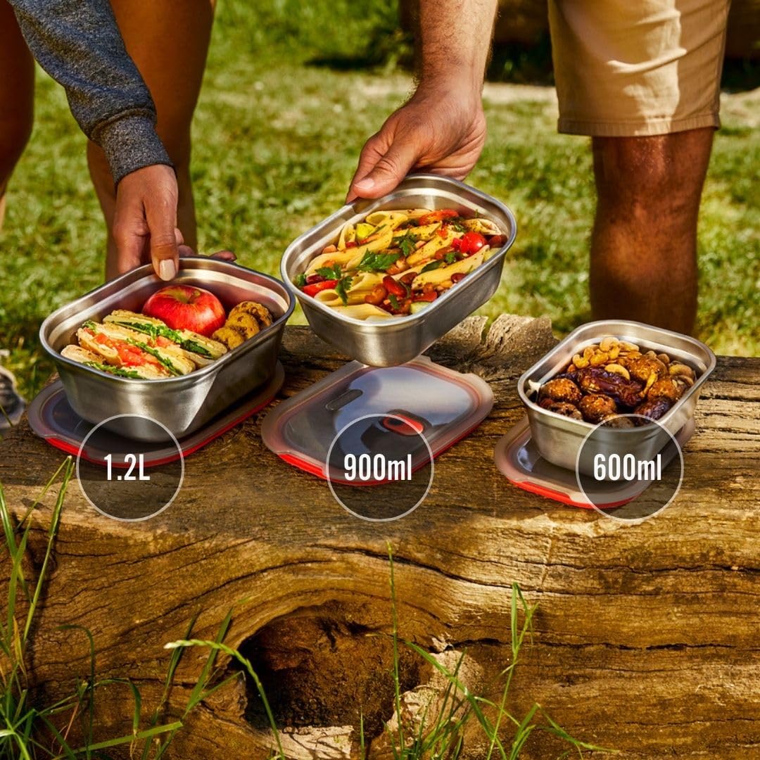 BLACK + BLUM Lunchbox-Set 3-tlg., 600/900/1200 ml, Vakuumverschluss | auslaufsicher, BPA-frei, mikrowellengeeignet, backofenfest, gefriergeeignet, eckig, robust, langlebig, praktisch