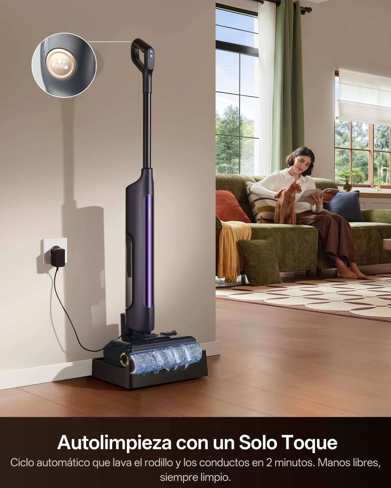 Ultenic Fregona Eléctrica | Aspirador Lava y Friega 3 en 1 | Autolimpieza y 180° Plegable | Limpieza de Bordes 0 mm | hasta 55 min Autonomía y 250 ㎡ | Ideal para Mascotas, Esquinas y Debajo de Muebles