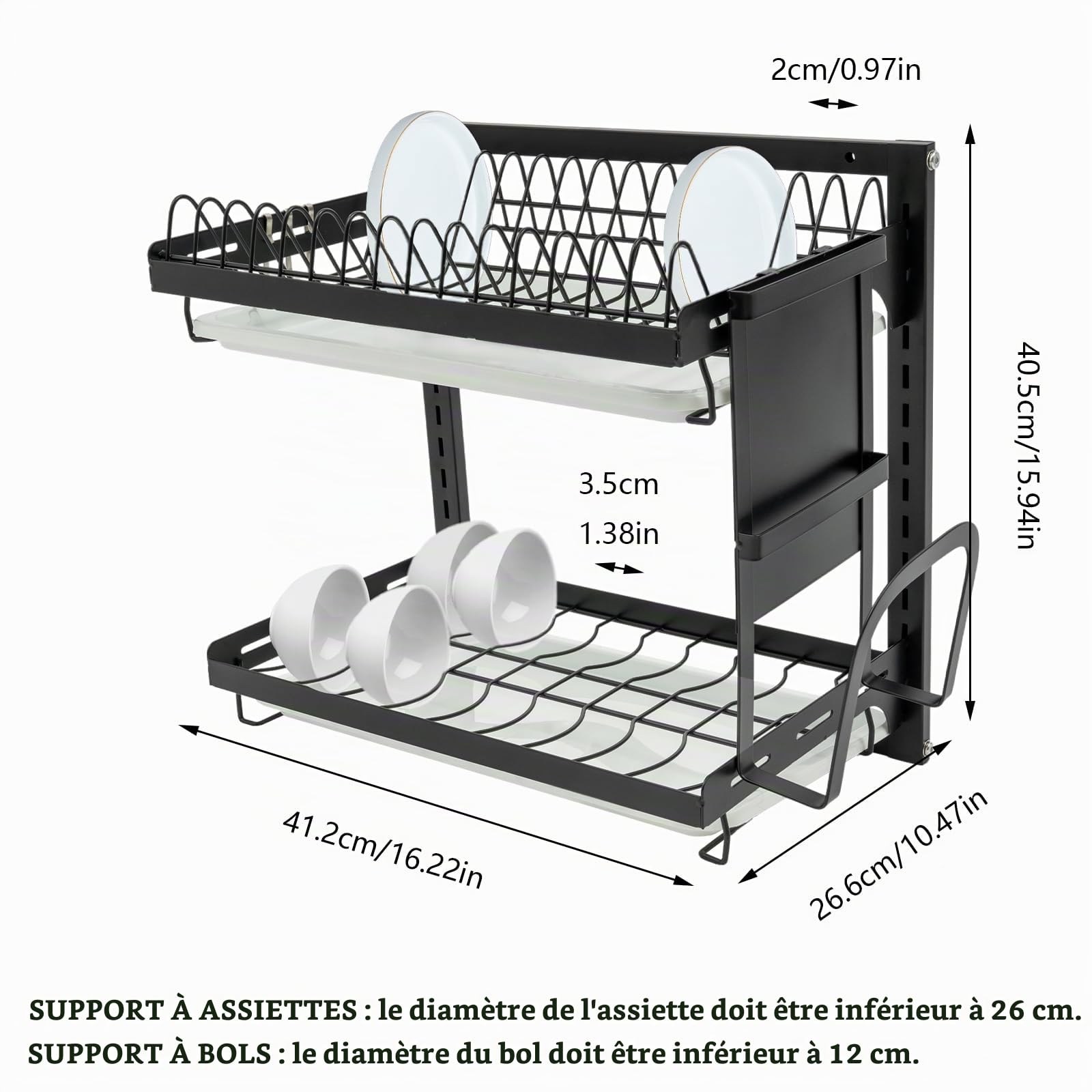 Égouttoir Vaisselle Mural 2 Niveaux Seche Vaisselle Cuisine 50kg