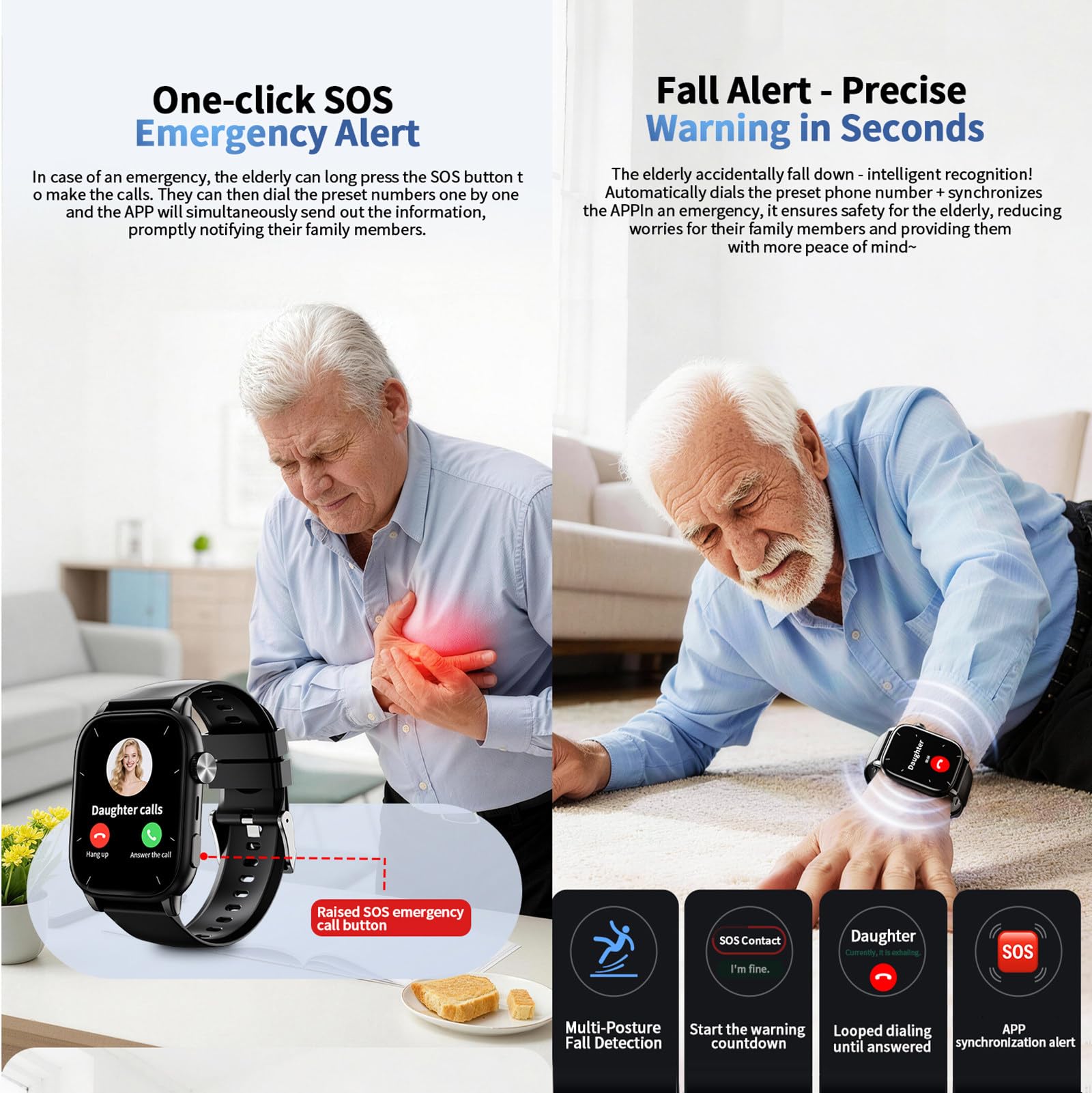 Smartwatch con Rilevamento Cadute per Anziani B | Smartwatch Con Tasto Sos E Localizzazione Gps per Persone Affette Da Demenza O Alzheimer, Con Funzione Videochiamata
