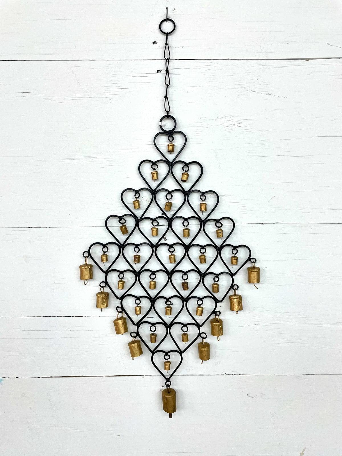 Long Metal Heart Eclectic Windchime With 25 Small Hearts - Indian Wall Decor Hanging Bells-image-33