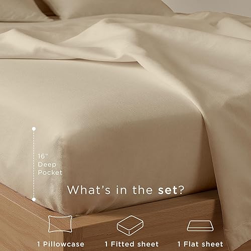 Miniatura 3 de Threadmill Home Linen Bedding - Juego de sábanas de 300 hilos, 100 % algodón, juego de cama de lujo, 4 piezas, tejido de satén suave, color blanco