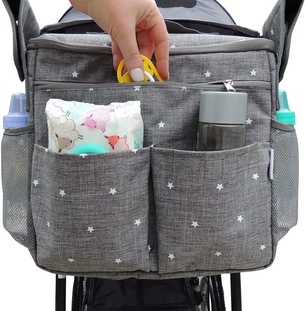 Borsa Organizer Universale Per Passeggino. Grande Console Genitore Coibentata Con Portabicchieri E Tasche Portaoggetti Extra. Design Universale: Si Attacca a Qualsiasi Passeggino. Installazione Facile