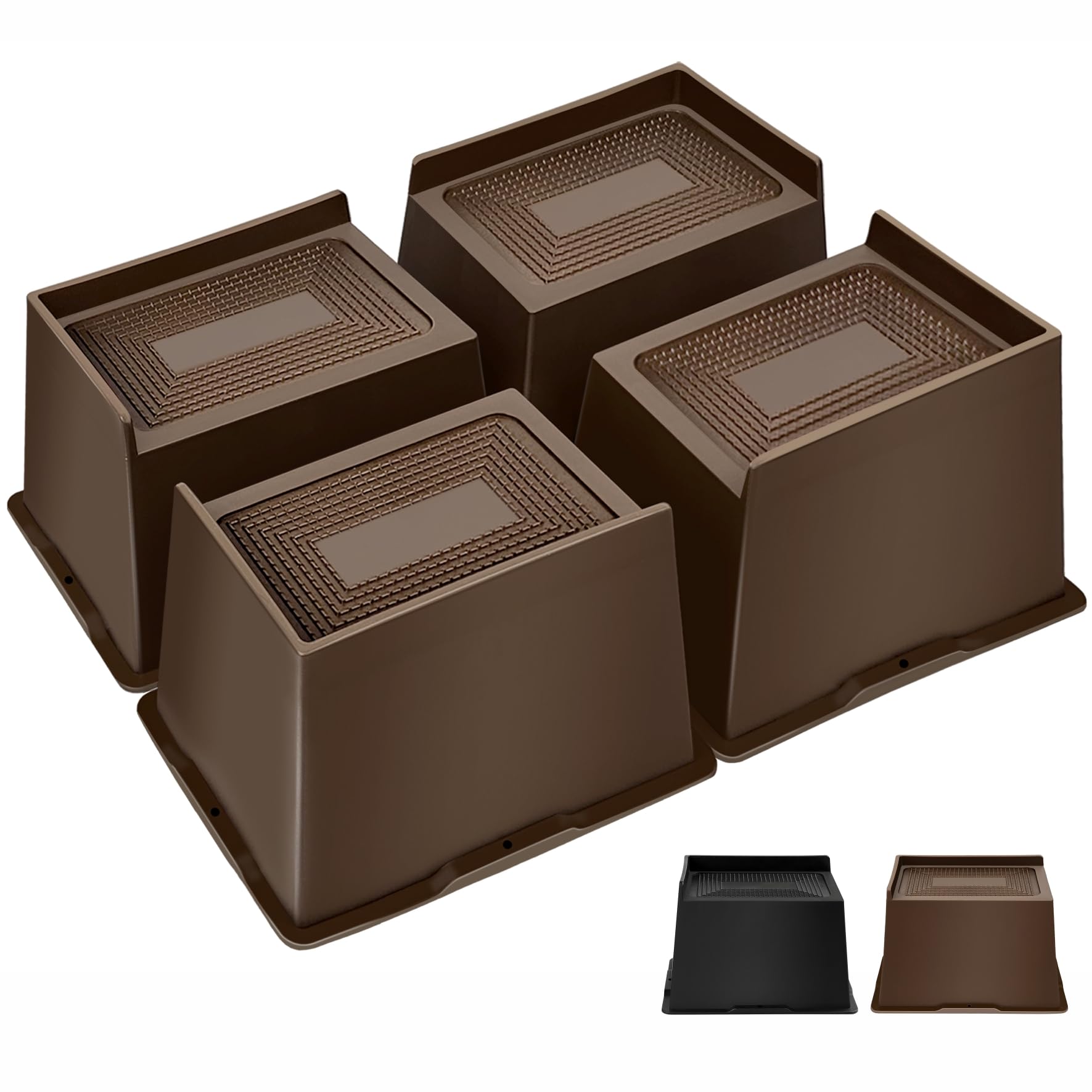 MixDora Bed Risers 5 Inch Oversized Heavy Duty Furniture Risers Rectangular L-Shape Anti-Slip Sofa Risers for Couches Table Chair 4 Pack Dark Brown (Dark Brown, 5 Inch)