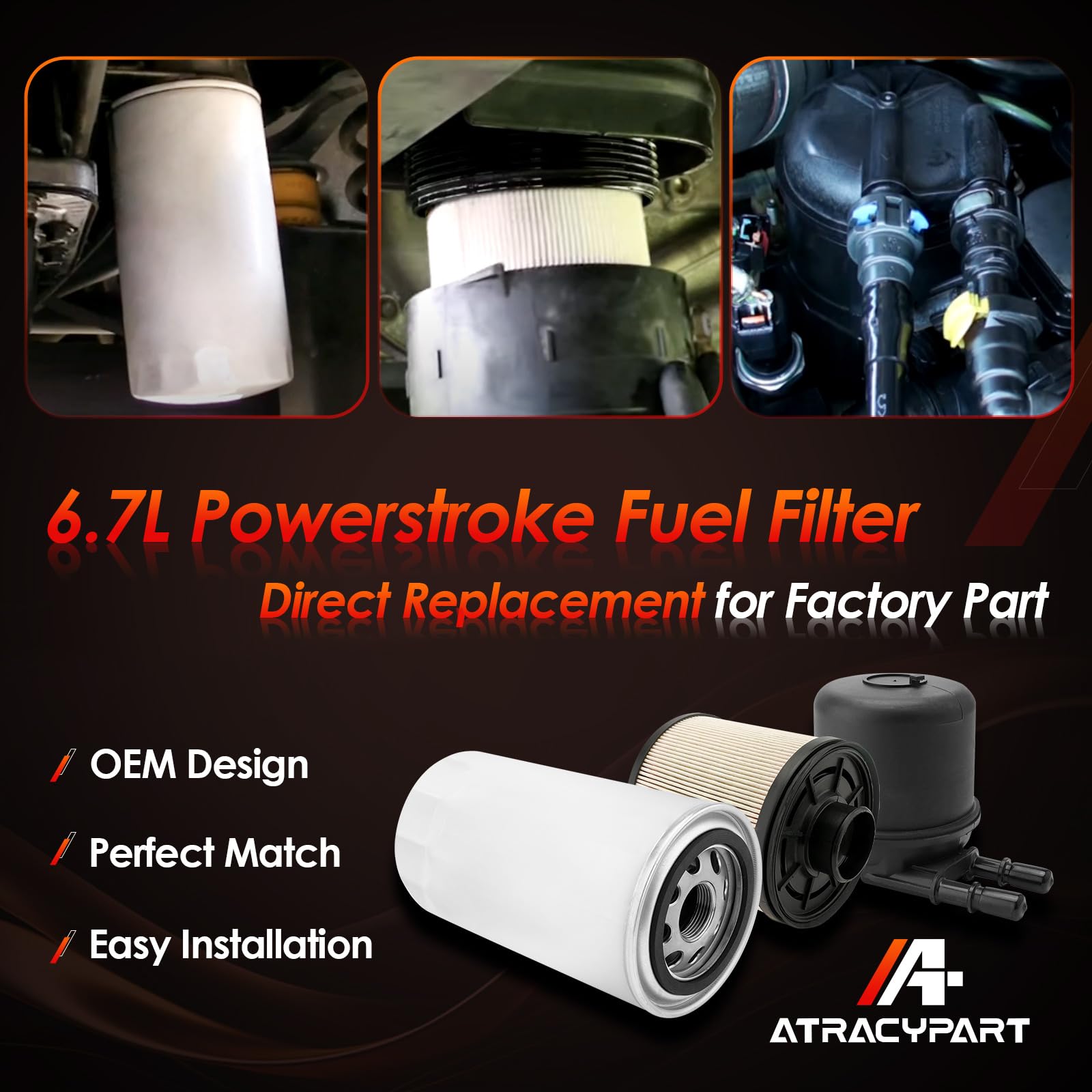 ATRACYPART Filtro de combustible diésel y filtro de aceite FL2051S │ Repuesto para motores diésel Ford F250 F350 F450 F550 F650 F750 6.7 Powerstroke V8 2011-2016 │Reemplaza # BC3Z-9N184-B, BC3Z-6731-B