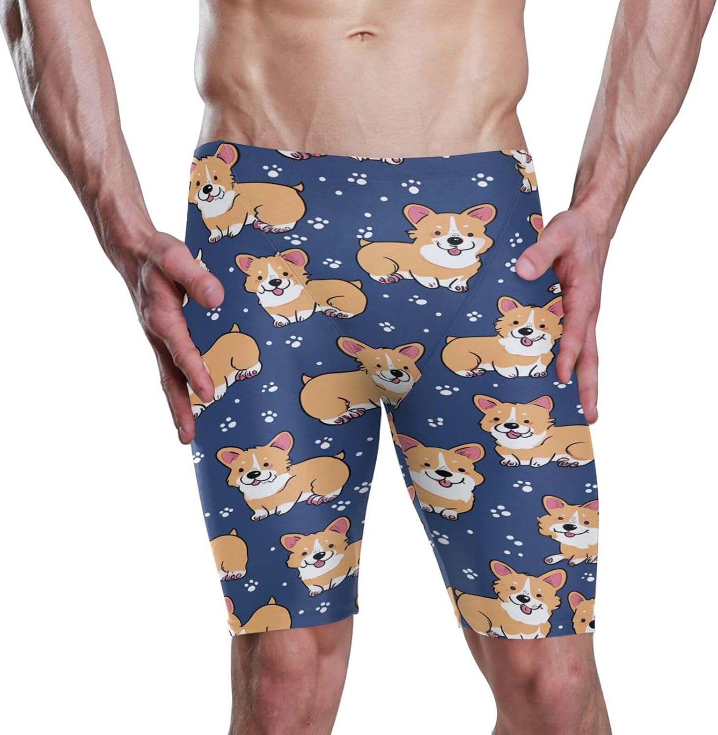 Corgi Dog Paw Print Men's Racing Swim Trunks Athletic Swim Jammers Quick Dry Training Swim Shorts S-3XL