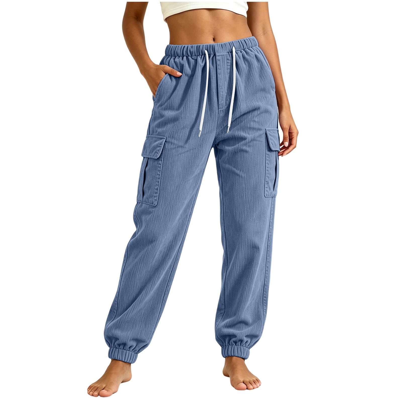 Corduroy Cargo Jogger Pants for Women Drawstring Elastic Trousers