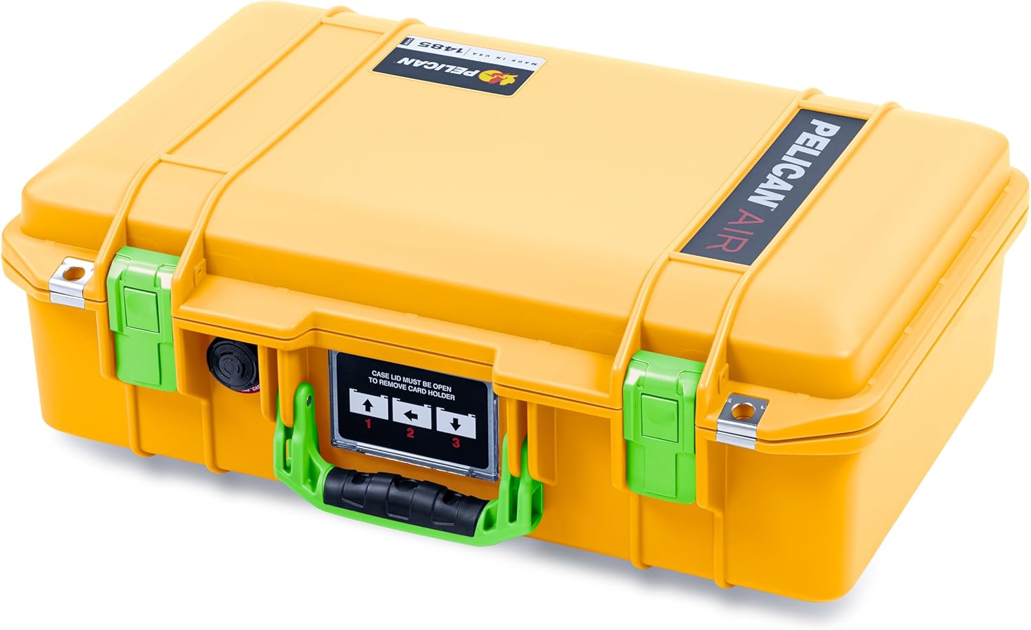 Yellow Pelican 1485 Air case - Comes Empty - Lime Green Handle & latches.