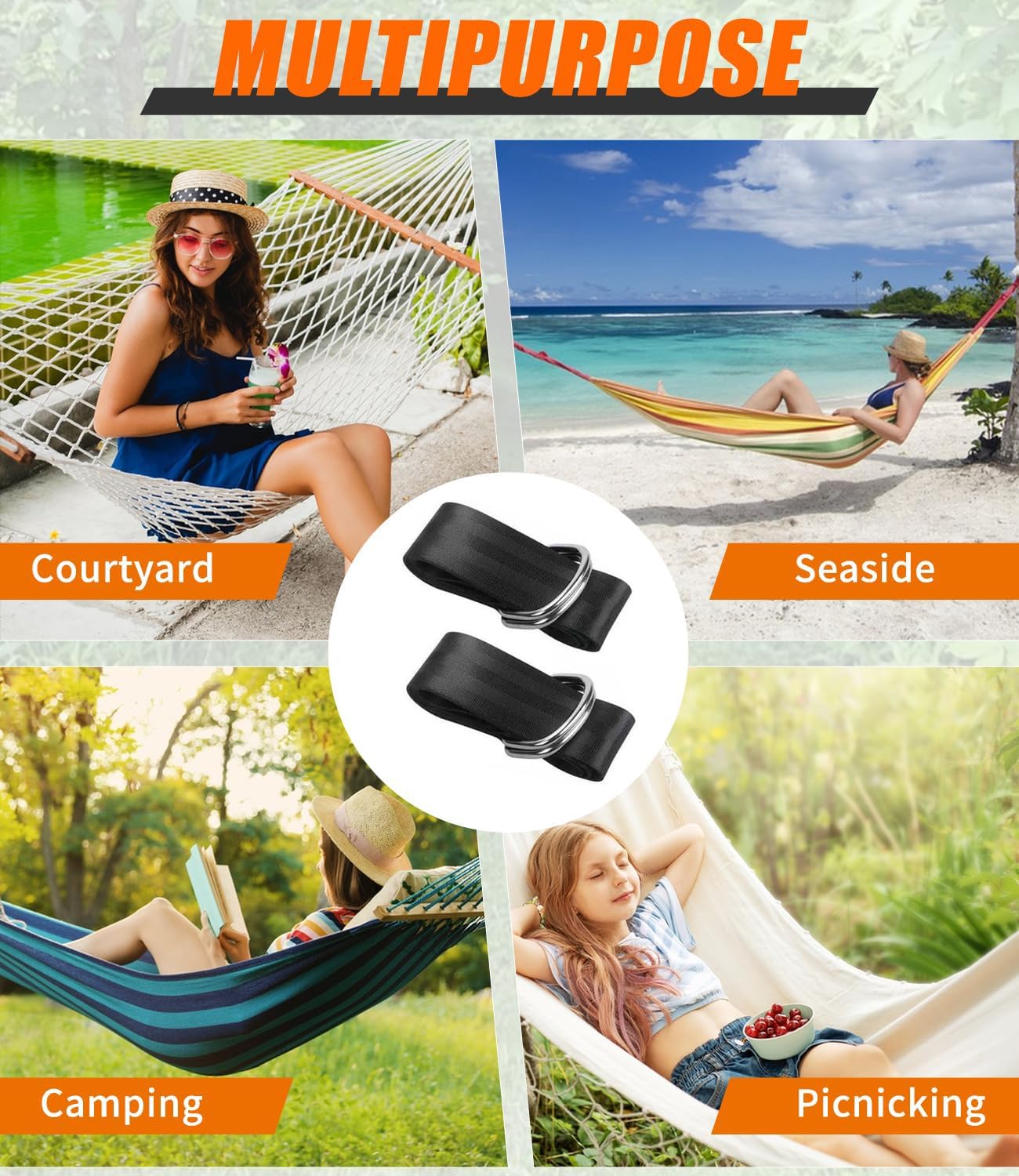 Dxcaicc Outdoor Hammock Straps 2 Pieces, Hammock Straps with 2 Carabiners, Hanging Straps Tree Swing Holds Up to 400Kg for Camping Hammocks and Swings,2.5M