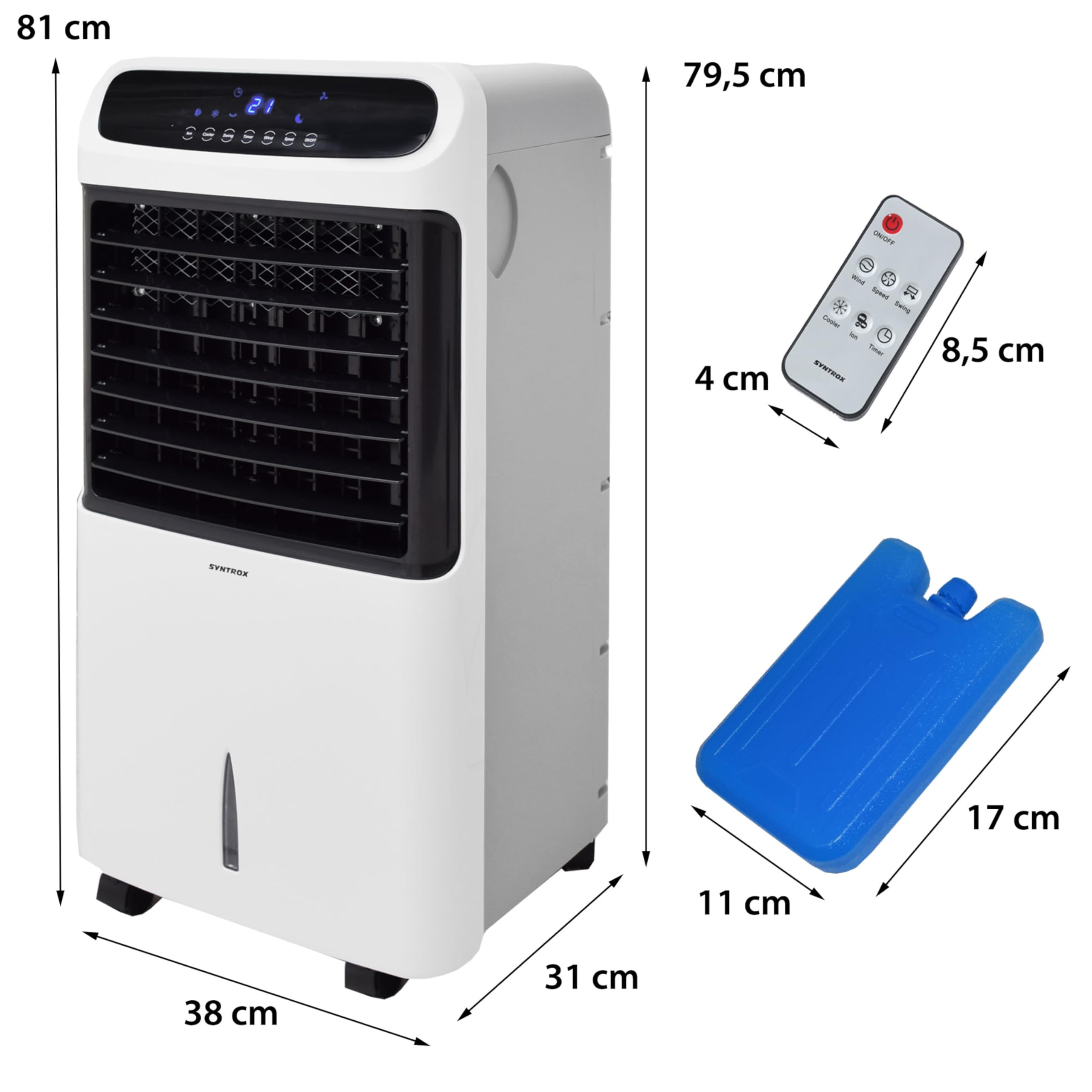 Syntrox Verdunstungskühler Windo | Luftkühler mit Wasser | Luftbefeuchter, Einstellbare Geschwindigkeiten und Timer, Effektive Kühlung gegen trockene Luft, für zuhause und Büro