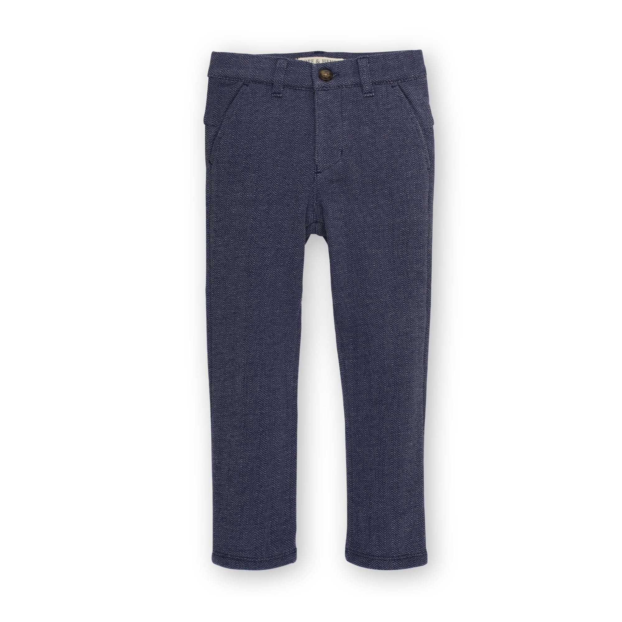 Hope & Henry Baby Boys' Fleece Suit Pant Made with Organic Cotton, 12-18 Months, Navy Herringbone