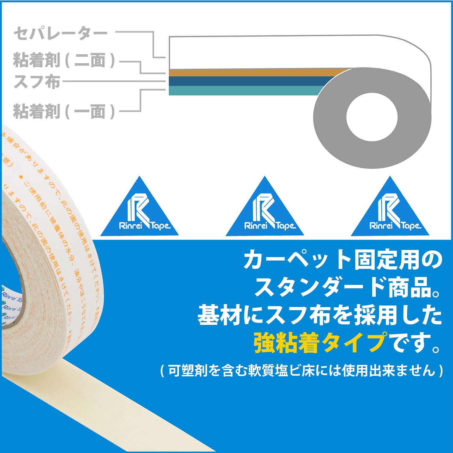 Amazon.co.jp: リンレイテープ 両面テープ 布 床材固定用 60巻入 25mm