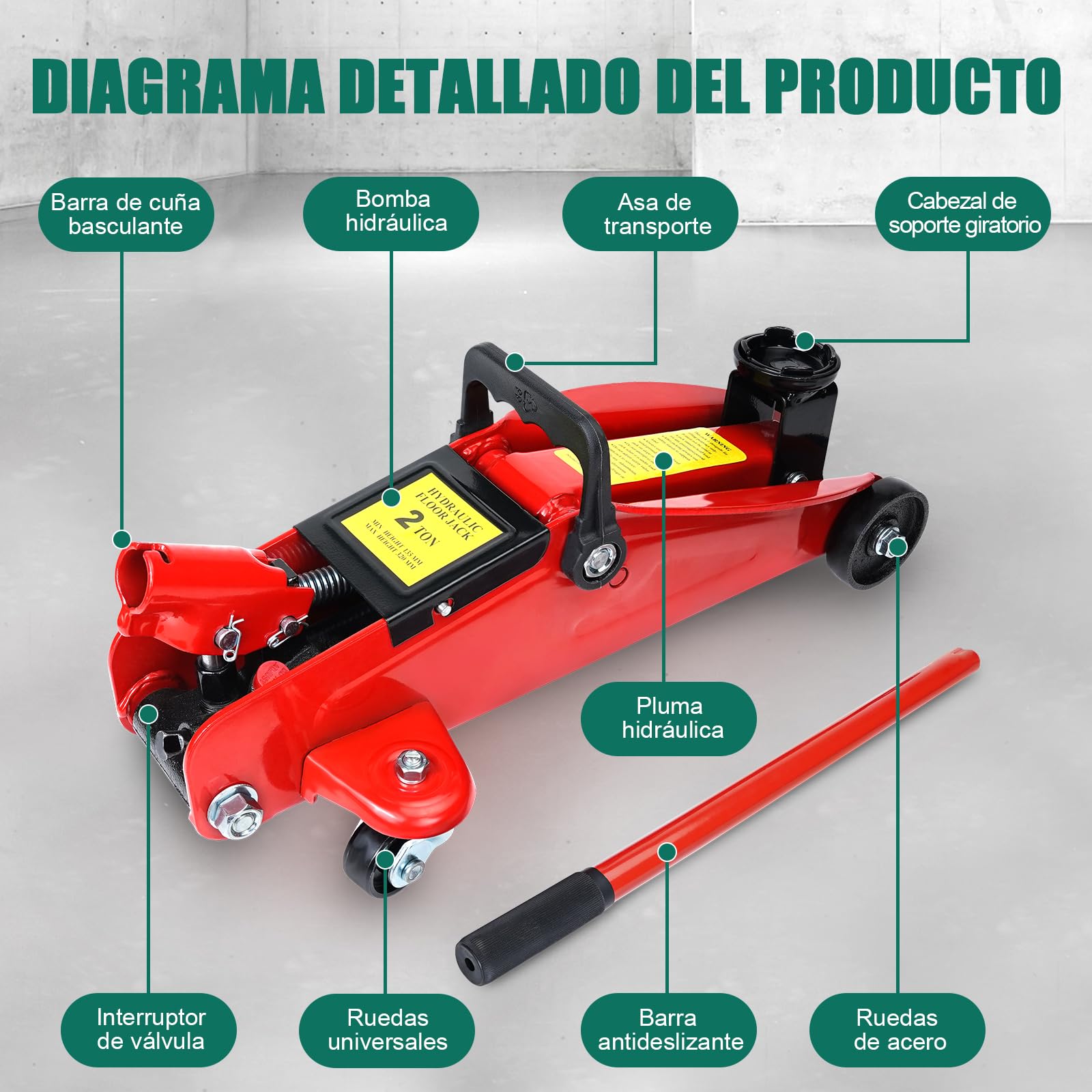 HYCHIKA Gato hidráulico hidráulico 2.0T, gato hidráulico con bomba de elevación rápida de pistón hidráulico, rango de elevación de 135-320 mm, para sedán, SUV, cambio de neumáticos