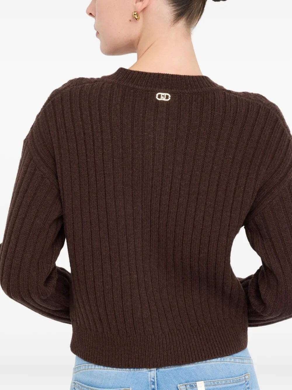 Liu Jo Cardigan in Misto Lana con Bottoni Gioiello | 5BLDAMF5423MS040 X0385 Marrone