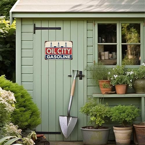 Miniatura 2 de Cartel de metal de Oil City Gasoline Retro Gas Station para jardín, patio, bar, porche, garaje, hogar, dormitorio, cocina, regalo, 8 x 12, fácil de