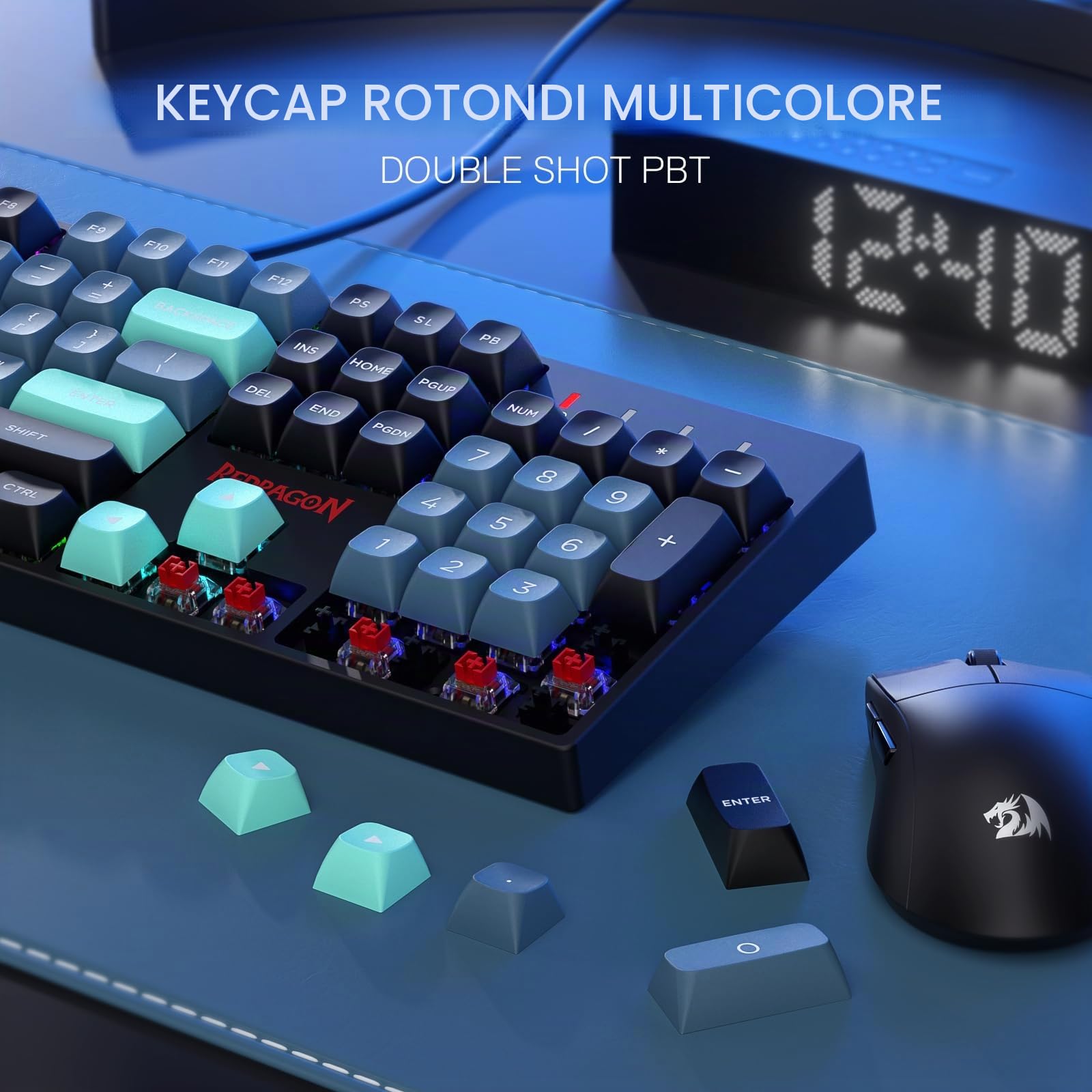 Redragon K582 SE Tastiera Gioco RGB 104 Tasti Hot-Swap PBT US | tastiera gioco RGB cablata 104 tasti meccanica hot-swap migliorata riduzione rumore tasti PBT colori misti US layout