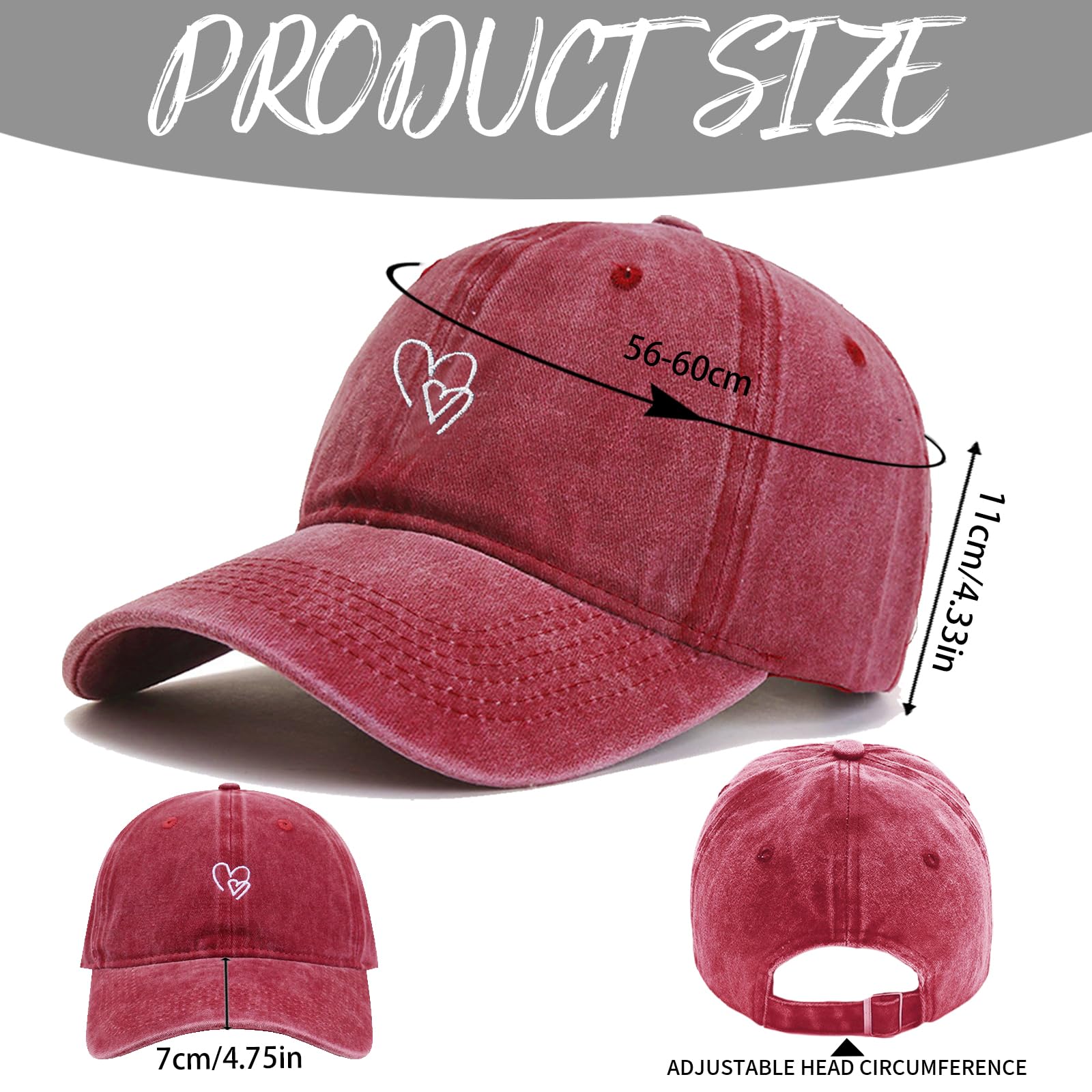 Casquette Femme ete en Coton Rétro avec Amour Broderie, Casquette de Baseball Vieux Lavée, Casquette Baseball Femme, Sport Outdoor Chapeau, pour Hommes et Femmes