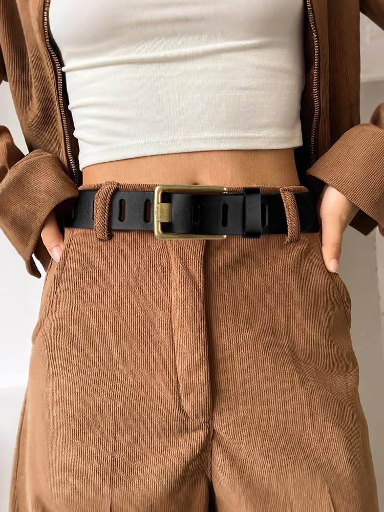 WHIPPY Genuine Leather Belt for Women Western Belt for Jeans with Vintage Gold Buckle & Full-Hole Strap, 1.5" Wide - Image 3