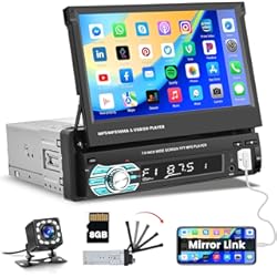 Pantalla Techo Coche 17 Pulgadas Radio de Coche 1 DIN Navegador GPS Autoradio Bluetooth 7 Pulgadas Motorised Pantalla Táctil Radio Coche FM Tarjeta SD USB AUX-IN Duplicar Pantalla + Cámara de Visión Trasera